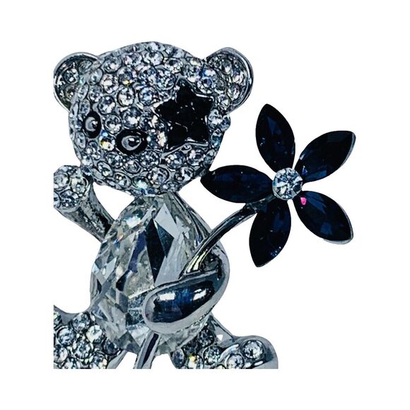 Swarovski Crystal Teddy Bear Brooch Pin 1.5" Whimsical Star Eye Shimmering - Picture 3 of 12